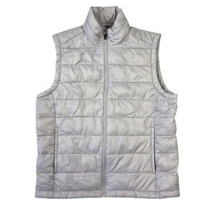 St Johns Bay Women Puffer Vest Light Gray Full Zip Jacket Size L Winter Outdoors